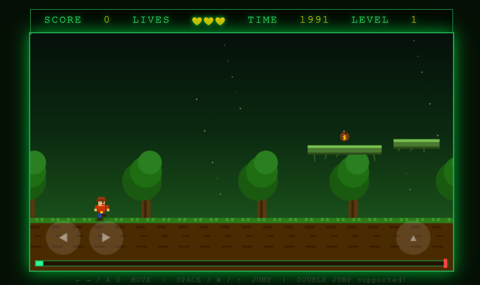 Claude Code Jumping Jim browser game screenshot